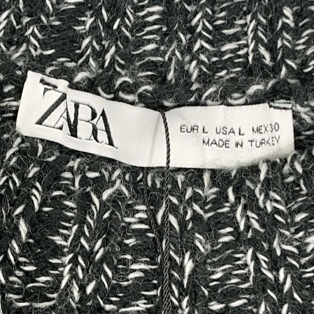 Zara Mini Shift Dress NWT Womens L Black Marled Short Sleeve Knit Sweater Office